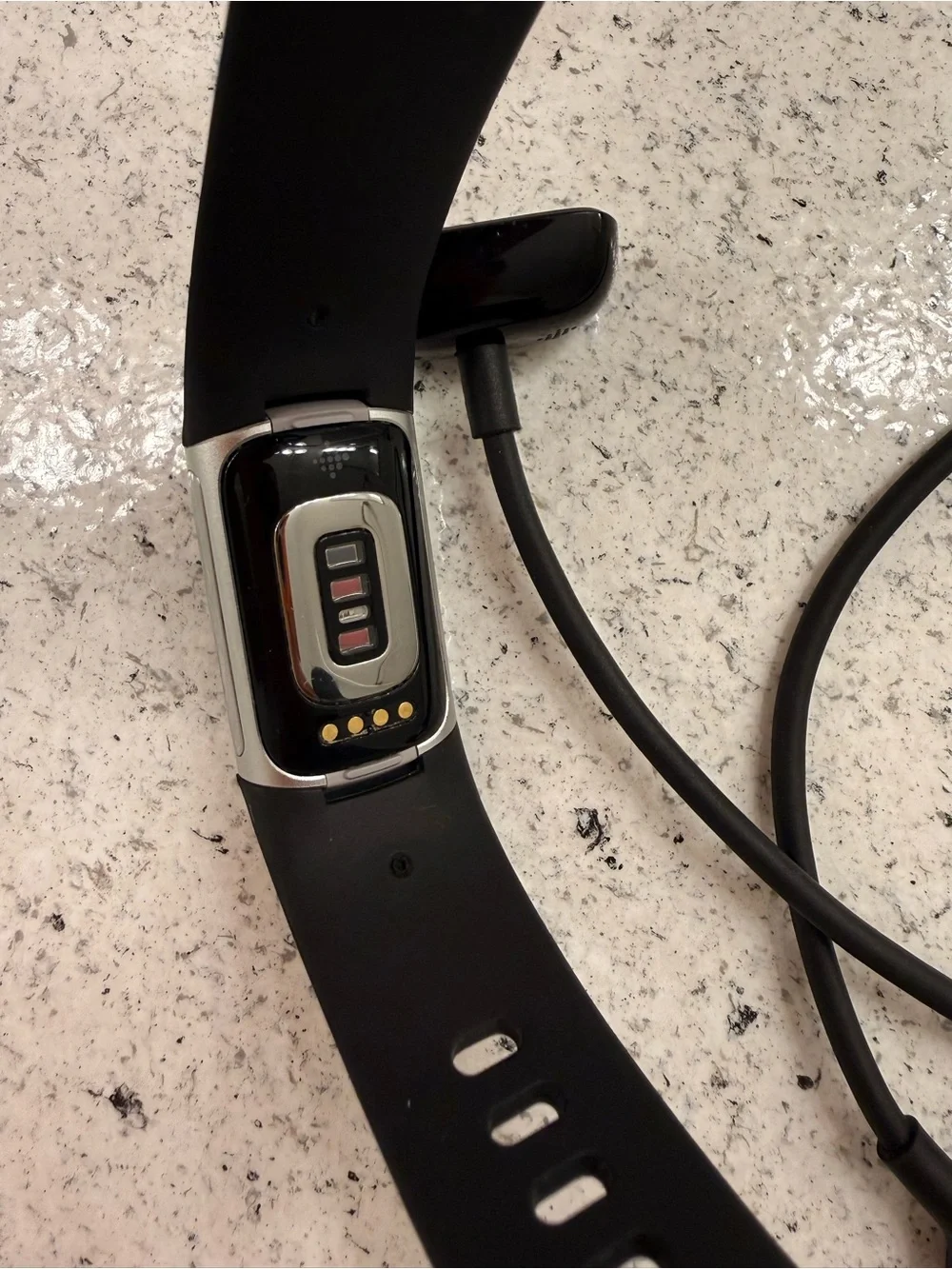 fitbit Black Silicone Band Smart Fitness Tracker with Silver Bezel
